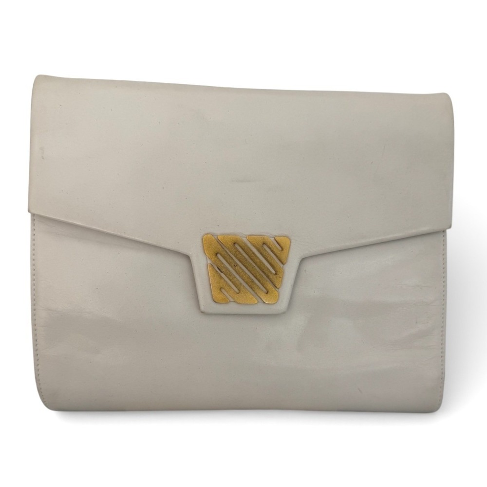 Bally Vintage Swiss-Made White Leather Envelope Clutch Gold Logo